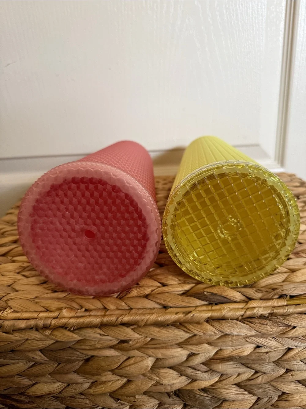 Lot of 2 Starbucks Tumblers Meadow Yellow Grid & Pink Studded